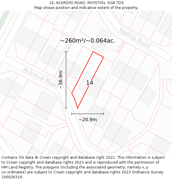 14, ACKROYD ROAD, ROYSTON, SG8 7DS: Plot and title map