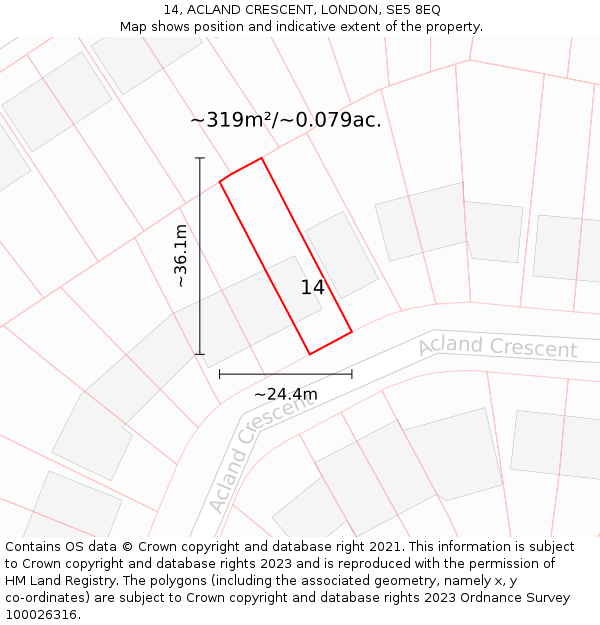 14, ACLAND CRESCENT, LONDON, SE5 8EQ: Plot and title map