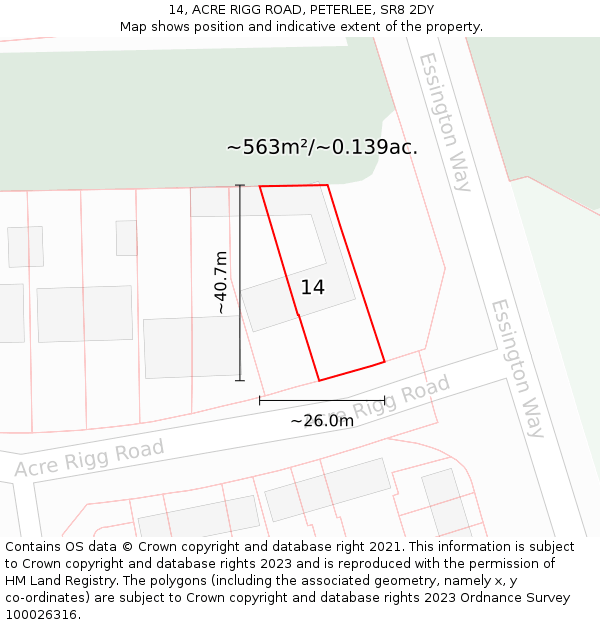 14, ACRE RIGG ROAD, PETERLEE, SR8 2DY: Plot and title map