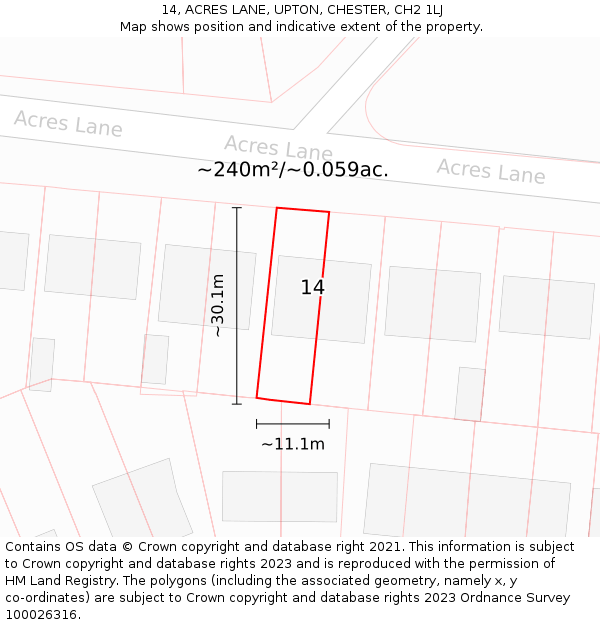 14, ACRES LANE, UPTON, CHESTER, CH2 1LJ: Plot and title map