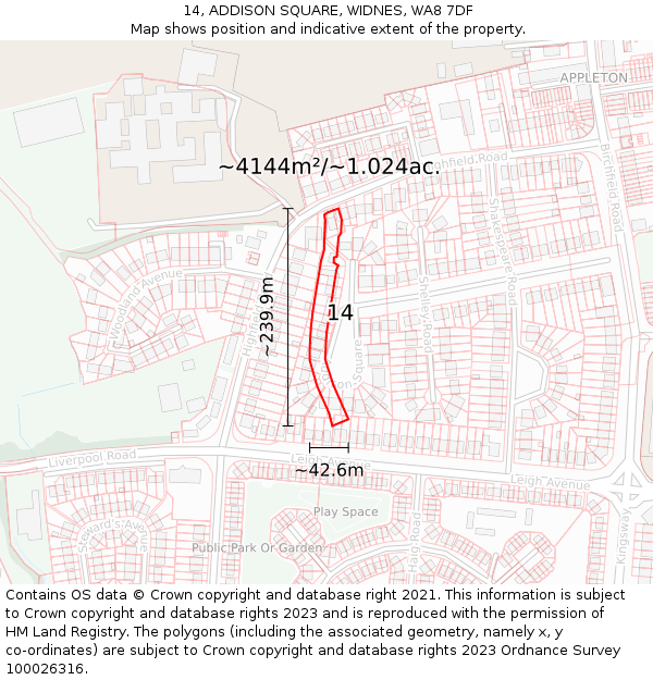 14, ADDISON SQUARE, WIDNES, WA8 7DF: Plot and title map