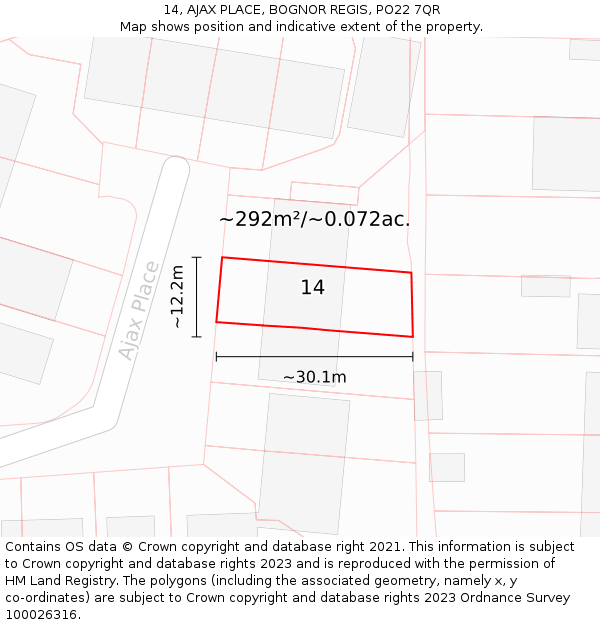 14, AJAX PLACE, BOGNOR REGIS, PO22 7QR: Plot and title map