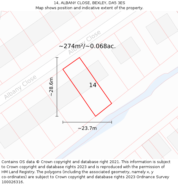 14, ALBANY CLOSE, BEXLEY, DA5 3ES: Plot and title map