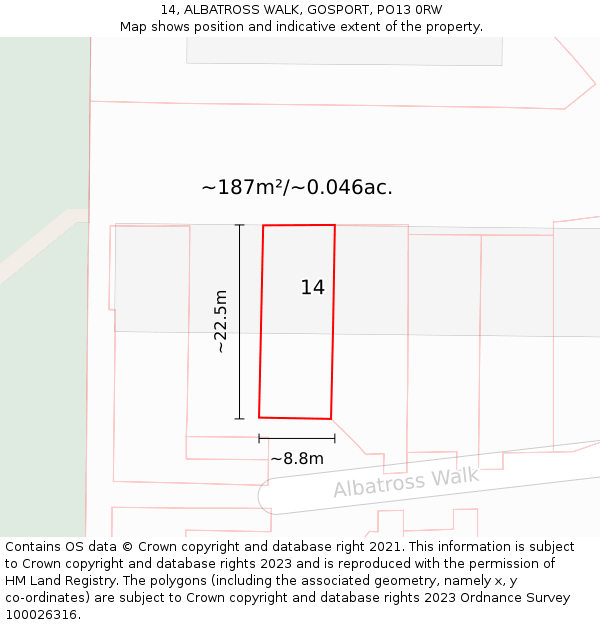 14, ALBATROSS WALK, GOSPORT, PO13 0RW: Plot and title map
