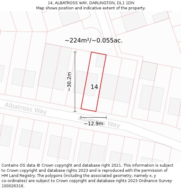 14, ALBATROSS WAY, DARLINGTON, DL1 1DN: Plot and title map