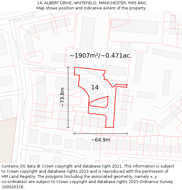 14, ALBERT DRIVE, WHITEFIELD, MANCHESTER, M45 8AG: Plot and title map