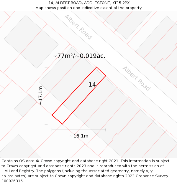 14, ALBERT ROAD, ADDLESTONE, KT15 2PX: Plot and title map