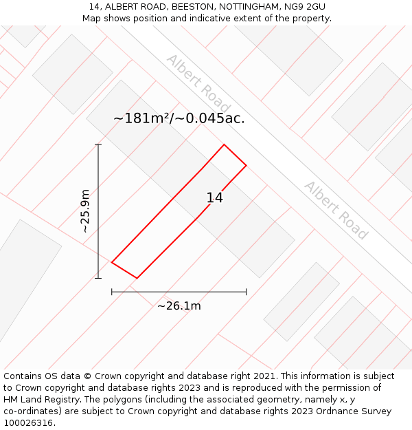14, ALBERT ROAD, BEESTON, NOTTINGHAM, NG9 2GU: Plot and title map