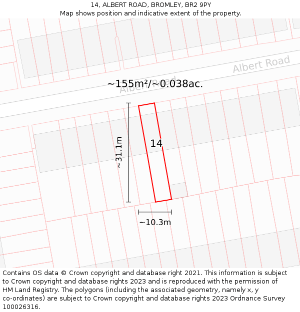 14, ALBERT ROAD, BROMLEY, BR2 9PY: Plot and title map