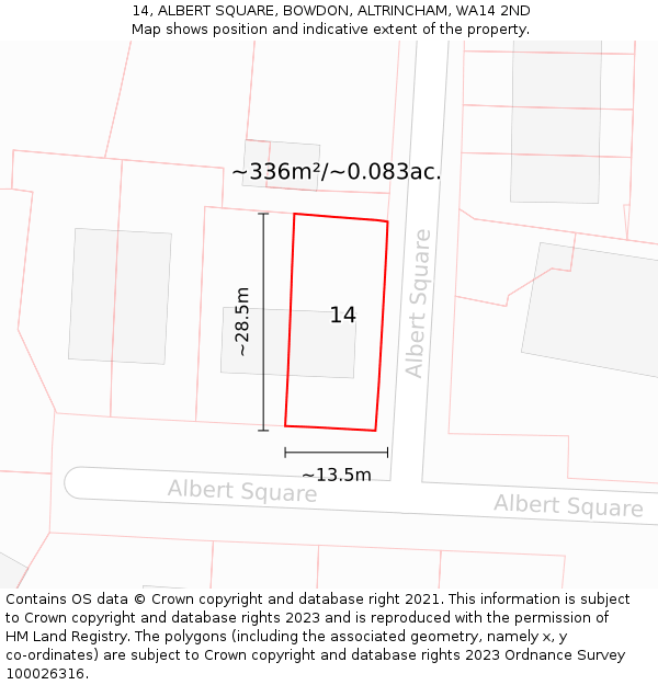 14, ALBERT SQUARE, BOWDON, ALTRINCHAM, WA14 2ND: Plot and title map