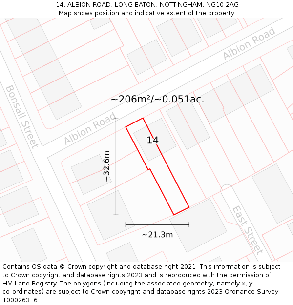 14, ALBION ROAD, LONG EATON, NOTTINGHAM, NG10 2AG: Plot and title map