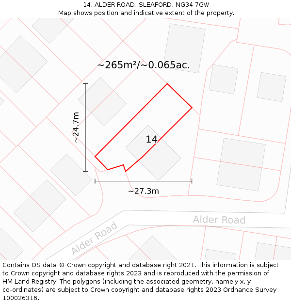 14, ALDER ROAD, SLEAFORD, NG34 7GW: Plot and title map