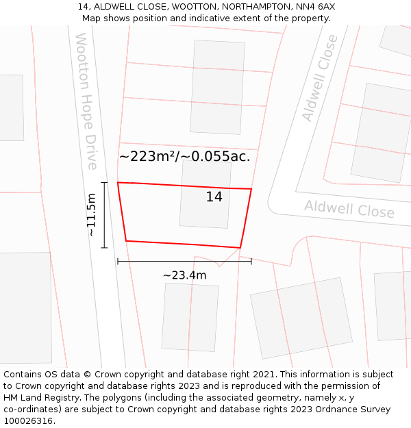 14, ALDWELL CLOSE, WOOTTON, NORTHAMPTON, NN4 6AX: Plot and title map
