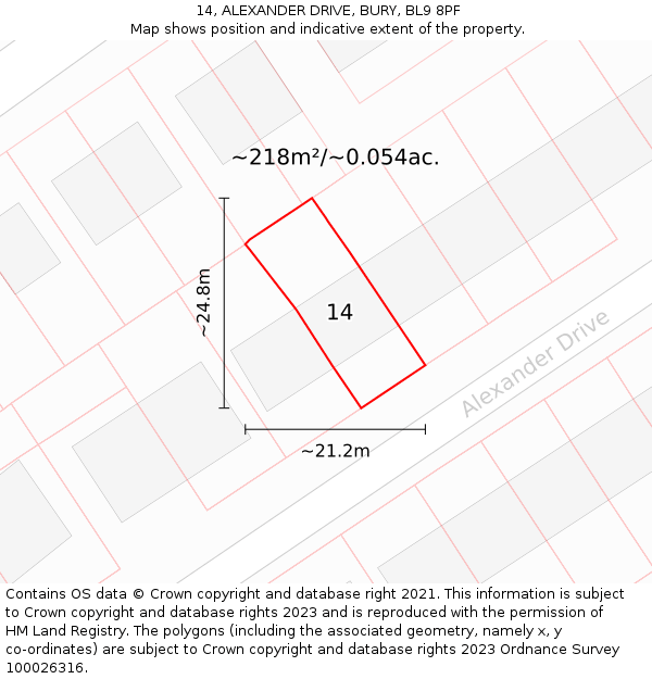 14, ALEXANDER DRIVE, BURY, BL9 8PF: Plot and title map