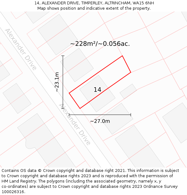 14, ALEXANDER DRIVE, TIMPERLEY, ALTRINCHAM, WA15 6NH: Plot and title map