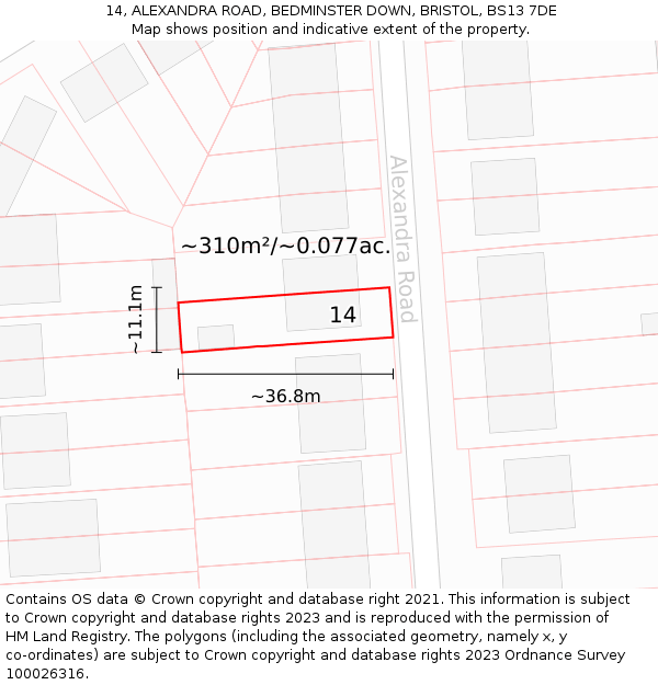 14, ALEXANDRA ROAD, BEDMINSTER DOWN, BRISTOL, BS13 7DE: Plot and title map