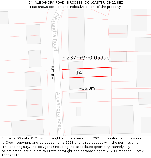 14, ALEXANDRA ROAD, BIRCOTES, DONCASTER, DN11 8EZ: Plot and title map