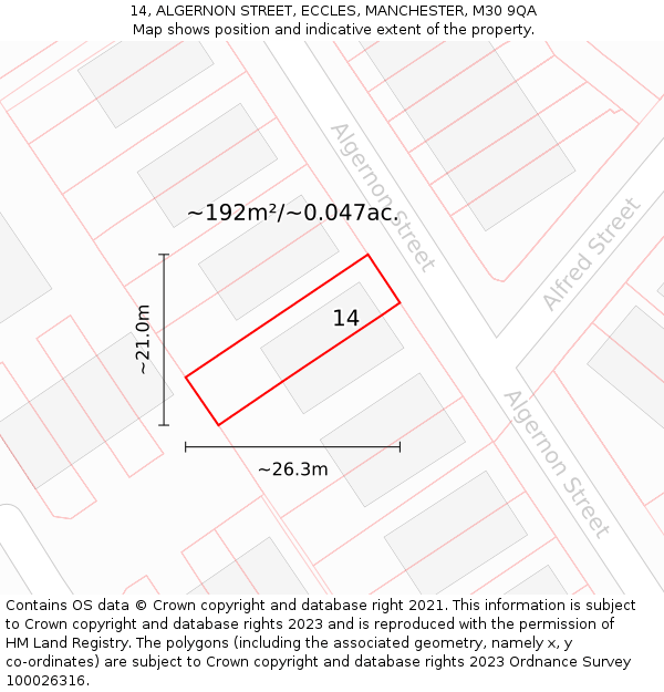 14, ALGERNON STREET, ECCLES, MANCHESTER, M30 9QA: Plot and title map