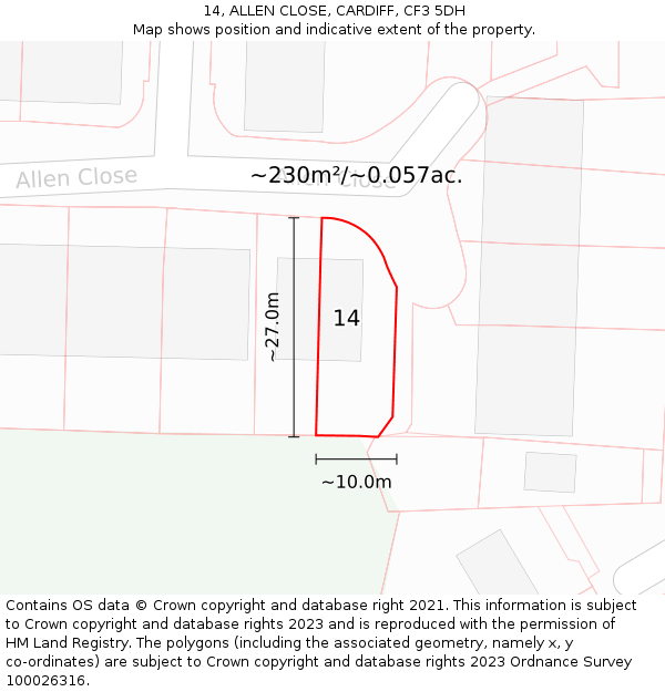 14, ALLEN CLOSE, CARDIFF, CF3 5DH: Plot and title map