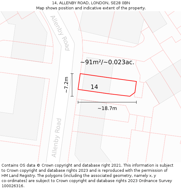 14, ALLENBY ROAD, LONDON, SE28 0BN: Plot and title map