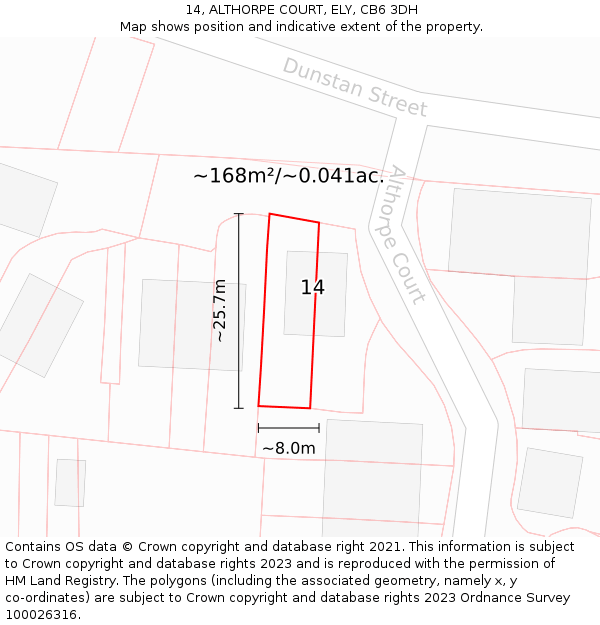 14, ALTHORPE COURT, ELY, CB6 3DH: Plot and title map
