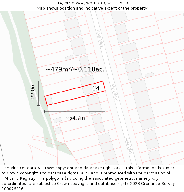 14, ALVA WAY, WATFORD, WD19 5ED: Plot and title map