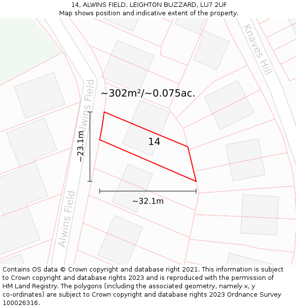 14, ALWINS FIELD, LEIGHTON BUZZARD, LU7 2UF: Plot and title map