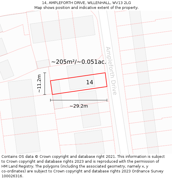 14, AMPLEFORTH DRIVE, WILLENHALL, WV13 2LG: Plot and title map