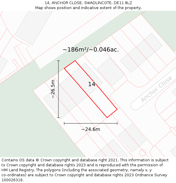 14, ANCHOR CLOSE, SWADLINCOTE, DE11 8LZ: Plot and title map
