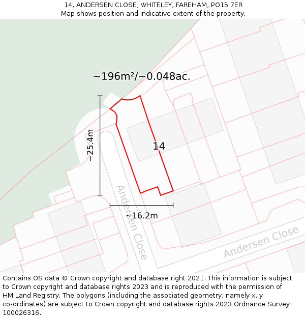 14, ANDERSEN CLOSE, WHITELEY, FAREHAM, PO15 7ER: Plot and title map