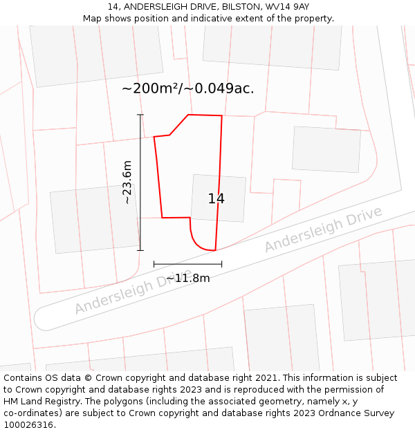 14, ANDERSLEIGH DRIVE, BILSTON, WV14 9AY: Plot and title map