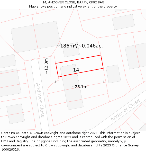14, ANDOVER CLOSE, BARRY, CF62 8AG: Plot and title map
