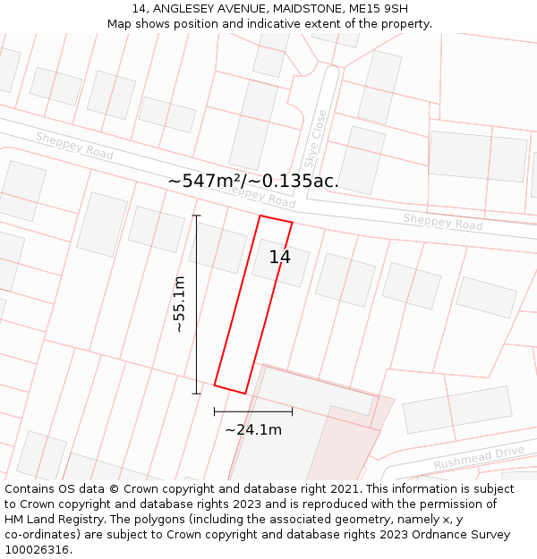 14, ANGLESEY AVENUE, MAIDSTONE, ME15 9SH: Plot and title map