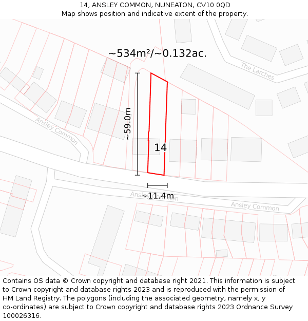 14, ANSLEY COMMON, NUNEATON, CV10 0QD: Plot and title map