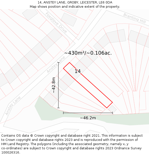 14, ANSTEY LANE, GROBY, LEICESTER, LE6 0DA: Plot and title map