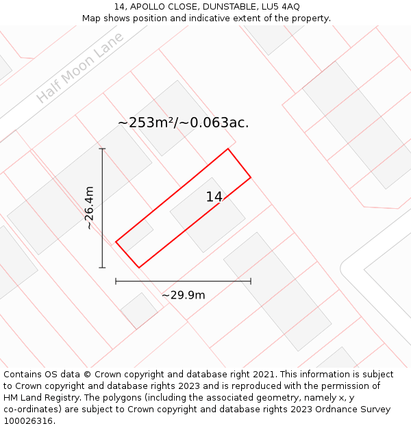 14, APOLLO CLOSE, DUNSTABLE, LU5 4AQ: Plot and title map