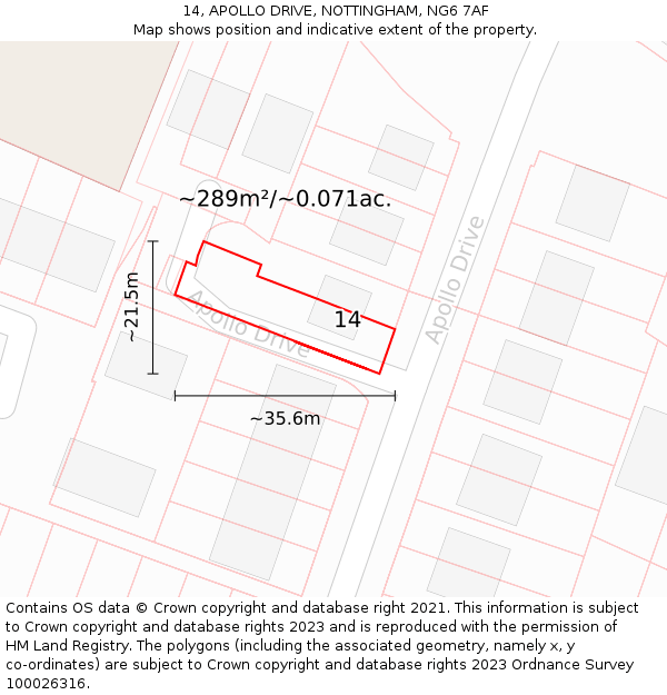 14, APOLLO DRIVE, NOTTINGHAM, NG6 7AF: Plot and title map