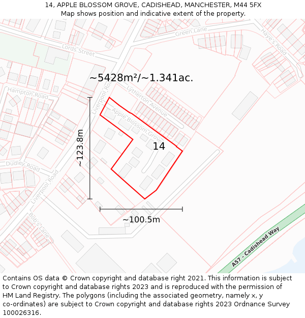 14, APPLE BLOSSOM GROVE, CADISHEAD, MANCHESTER, M44 5FX: Plot and title map