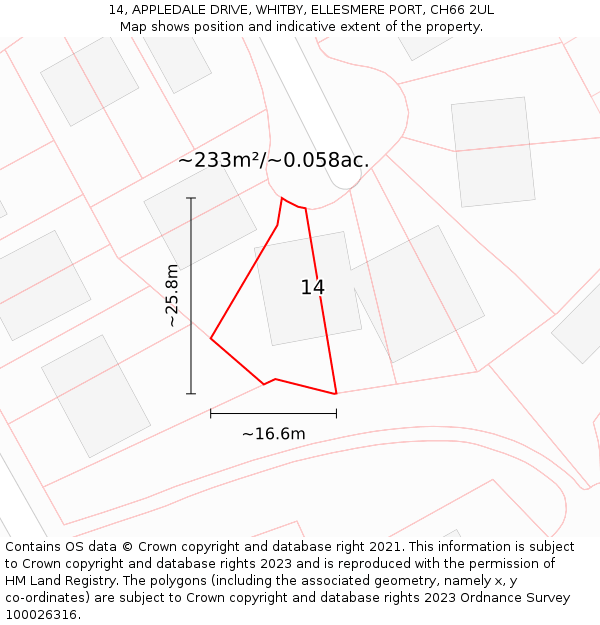 14, APPLEDALE DRIVE, WHITBY, ELLESMERE PORT, CH66 2UL: Plot and title map