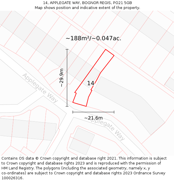 14, APPLEGATE WAY, BOGNOR REGIS, PO21 5GB: Plot and title map