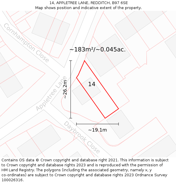 14, APPLETREE LANE, REDDITCH, B97 6SE: Plot and title map