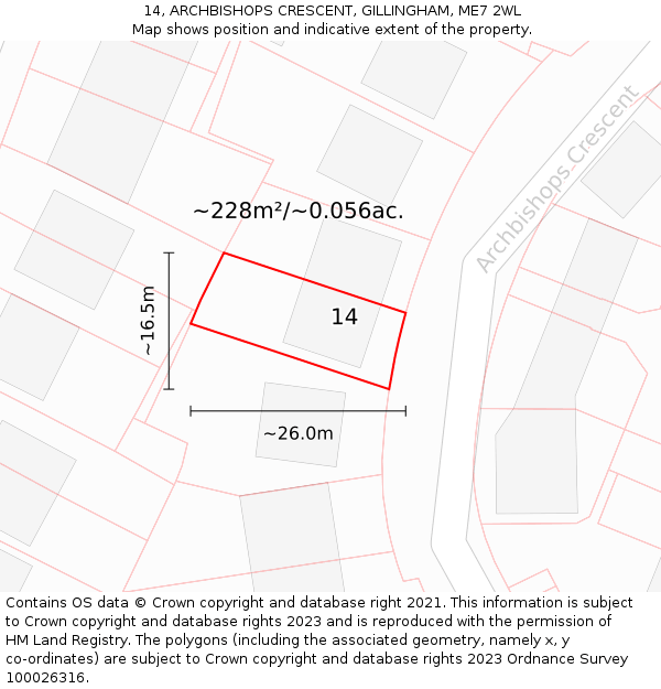 14, ARCHBISHOPS CRESCENT, GILLINGHAM, ME7 2WL: Plot and title map