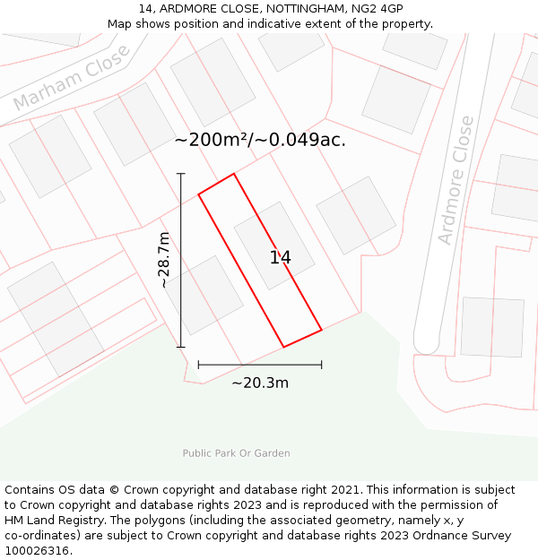 14, ARDMORE CLOSE, NOTTINGHAM, NG2 4GP: Plot and title map