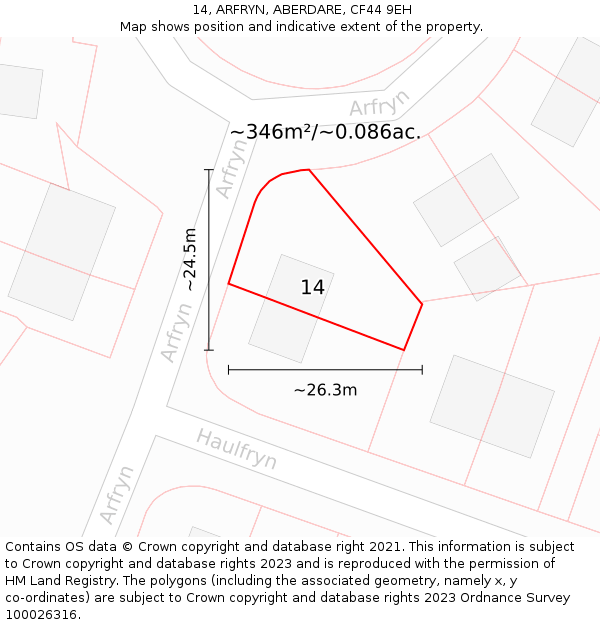14, ARFRYN, ABERDARE, CF44 9EH: Plot and title map