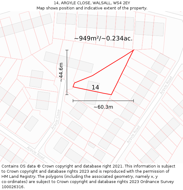 14, ARGYLE CLOSE, WALSALL, WS4 2EY: Plot and title map