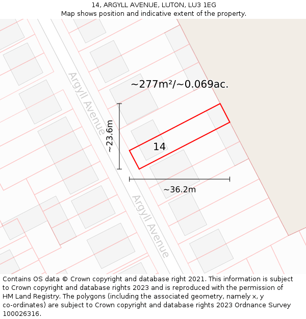 14, ARGYLL AVENUE, LUTON, LU3 1EG: Plot and title map