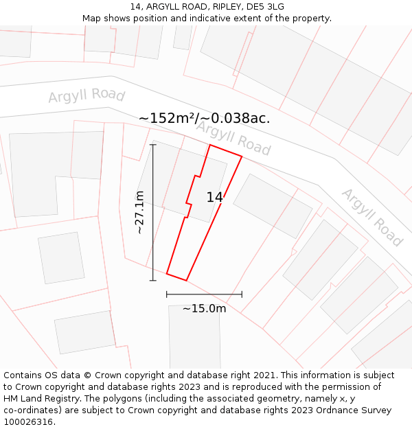 14, ARGYLL ROAD, RIPLEY, DE5 3LG: Plot and title map