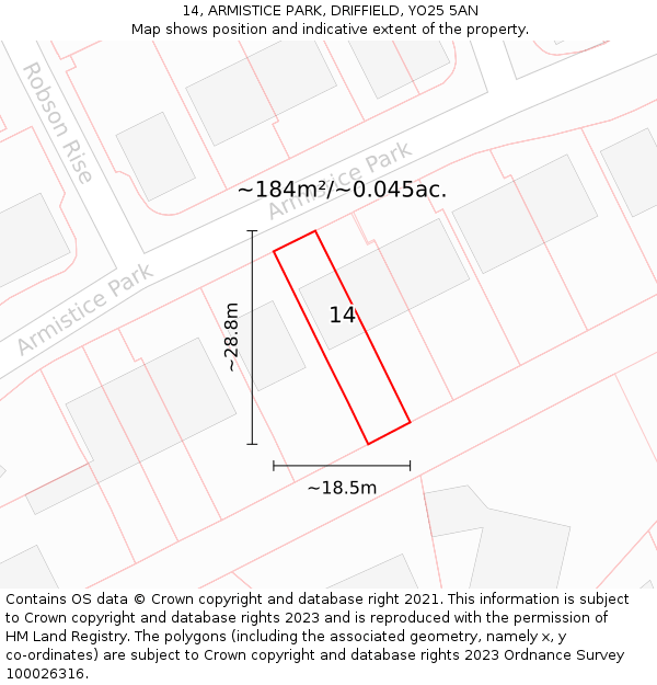 14, ARMISTICE PARK, DRIFFIELD, YO25 5AN: Plot and title map