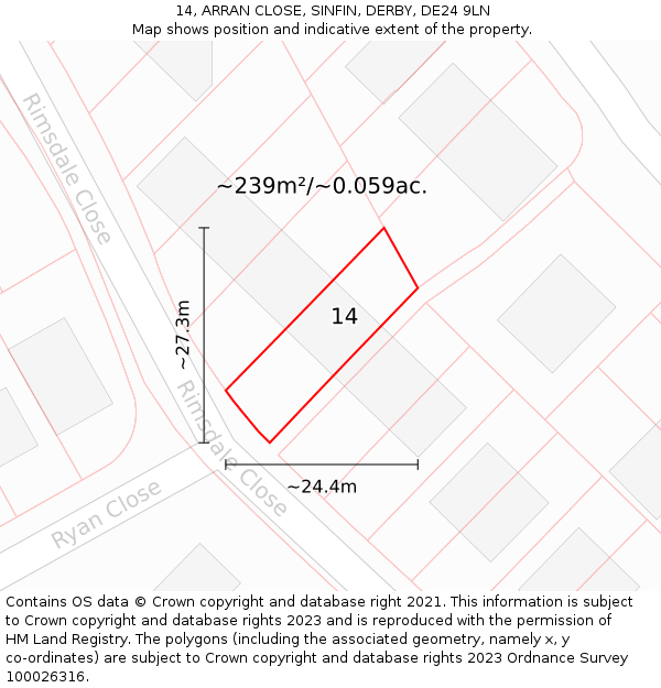 14, ARRAN CLOSE, SINFIN, DERBY, DE24 9LN: Plot and title map