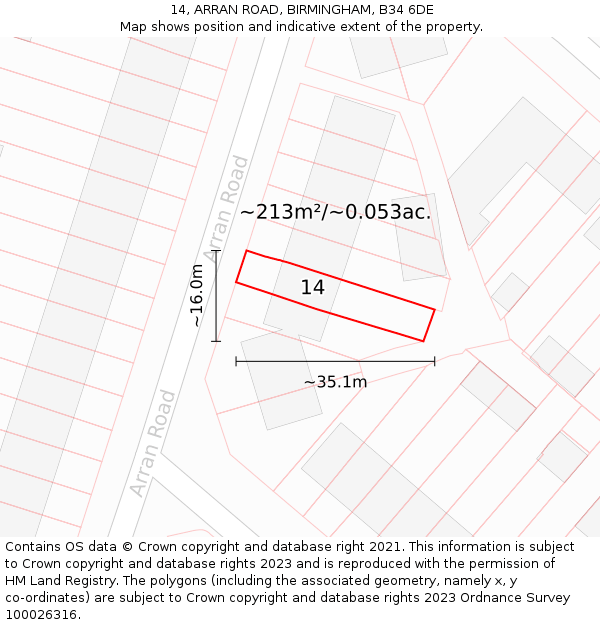 14, ARRAN ROAD, BIRMINGHAM, B34 6DE: Plot and title map